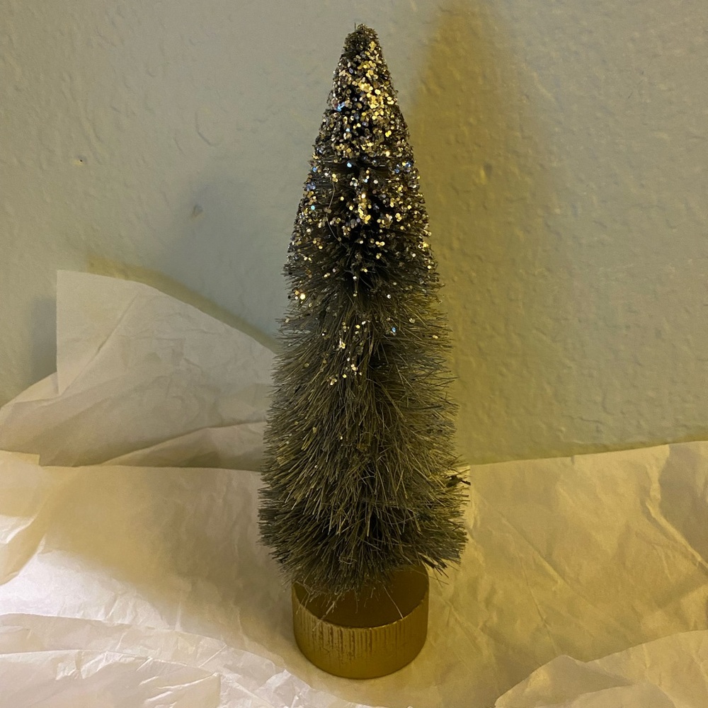 Silver glitter Christmas tree 9”